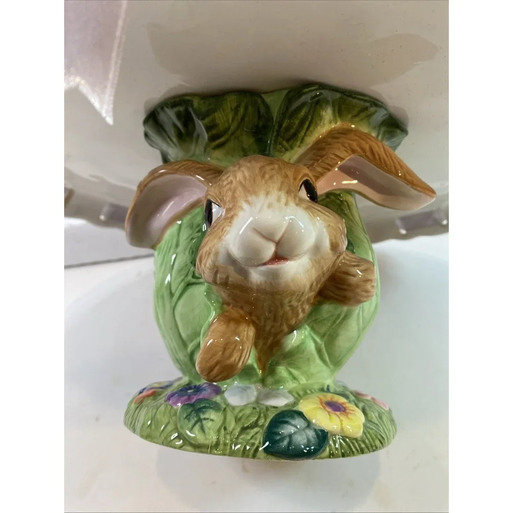 Cake Pie Plate Stand‎ With Little Rabbit In The Cabbage Patch Easter 13